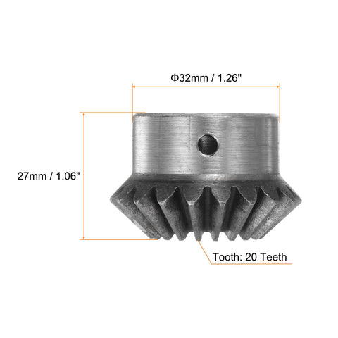Bevel Gear Set 2M Module 20 Teeth 12mm Shaft Hole 1 To 1 Ratio 90 Degree Right Angle Pinion Gear 45 Steel With 4mm Keyway 2 Pack