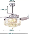 36 Inch Retractable Pendant Fandelier Ceiling Fan With Lights Remote Control, Crystal LED Chandelier Fan dimensions