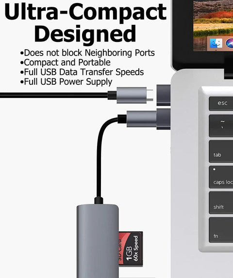 2 Pack USB C Female To USB 3.0 A Male Adapter OTG Converter Plug And Play For Smartphones Tablets Laptops silver adapter connected to laptop and hub