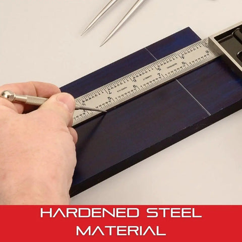 Using Double Square With Satin Chrome Finish And Hardened Blade, 150mm Blade Length, Half Millimeter Graduations on material.