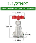 1-1/2 Inch NPT Female Gate Valve In 304 Stainless Steel With Wheel Handle Rotary Sluice Valve Full Bore For Water Oil Gas