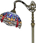 Tiffany Style Floor Lamp With Blue And Brown Stained Glass Dragonfly Shade, Arched Gooseneck, Antique Bronze Base, 64 Inch Tall