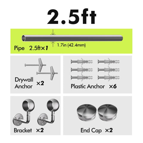 Top Tier Heavy Duty Stair Handrail Kit 30 Inch Stainless Steel 304 Wall Mount Grab Railing System Built Tough For Indoor Outdoor Living Rust Resistant Silver Modern Industrial Vibes components diagram with pipe, brackets, and anchors