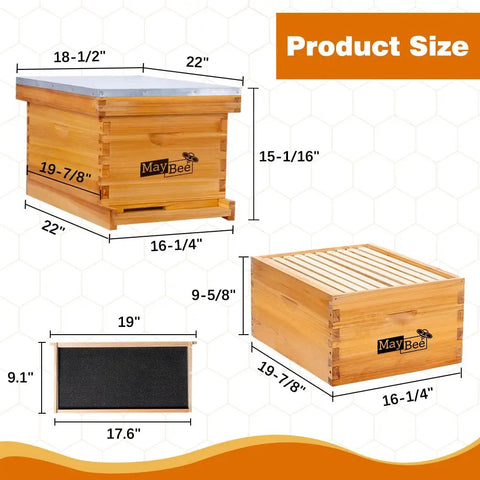 Dimensions of 10 Frame Beehive Starter Kit With Beeswax Dipped Frames And Deep Brood Box Includes Unassembled Frames Foundation Sheets Beekeeping Tools And Bee Suit For Newbie Beekeepers