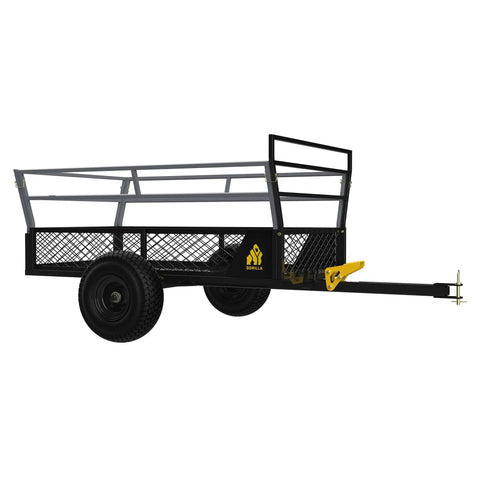 Heavy Duty ATV Trailer With 27.5 Cu Ft Bed, 1,400 Lb Load Capacity, Black Steel Utility Dump Cart, side view with tailgate down.