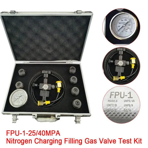 Nitrogen Charging And Pressure Test Kit For Hydraulic Accumulators, Gas Valve Tester And Inflation Tool, 25 To 40 MPa case