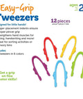 Easy-Grip Tweezers for Kids, 12 colorful sensory bin tools in six colors for fine motor skill building and sorting activities