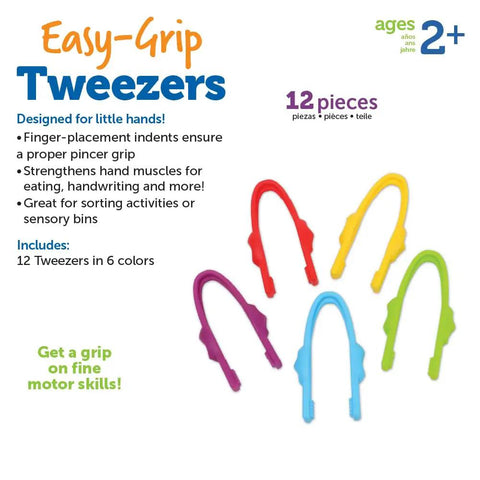 Easy-Grip Tweezers for Kids, 12 colorful sensory bin tools in six colors for fine motor skill building and sorting activities