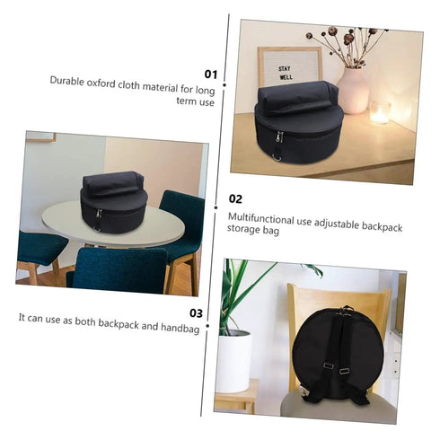 Heavy Duty Oxford Cloth Drum Gig Backpack With Rock Solid Adjustable Padded Straps And Hella Spacious Storage For Go Anywhere Drum Kit Gear And Cymbals on a table with a plant.