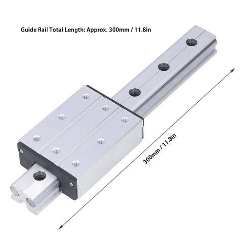 300mm Linear Motion Rail With External Biaxial Guide Block For Robotics And Precision Equipment, shown with 8 mounting holes