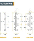 Specifications diagram for Surface Mounted Bed Rail Brackets 4 Pack With Mounting Screws For Bed Frame Headboard And Footboard No Mortise Hardware Burr Free Alloy Steel Construction For Safe Easy Install.