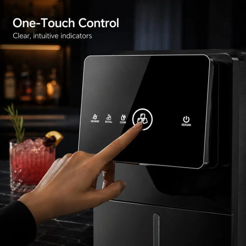Close-up of the one-touch control panel of the Countertop Nugget Ice Machine 33 Lbs with clear indicators.