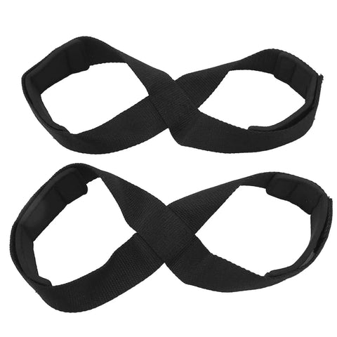 Black powerlifting deadlift straps with antislip design for maximum gains during lifts, rows and shrugs, durable wrist wraps for strength training.