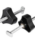 Heavy Duty T Track Hold Down Clamps Secure Wooden Boards Dead Tight With Double Cut Profile And Rubber Pads No Sweat Quick Mount, black clamps with threaded stems.