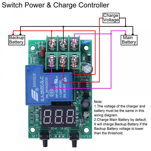 A30-U1 DC 0 To 99.9V Voltage Guard Controller Board with Delay Relay, screen readout, wiring diagram visible