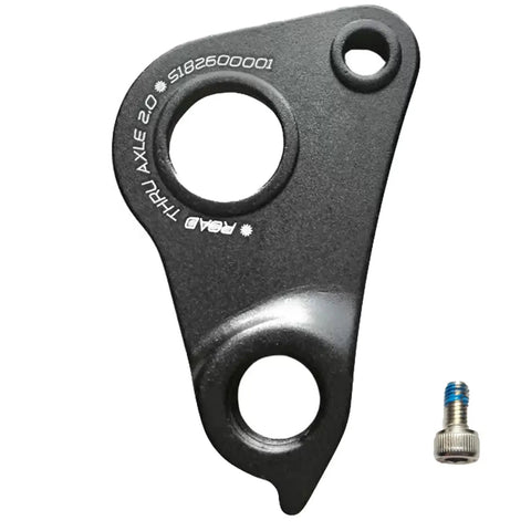 Rock Solid Reinforced Thru Axle Disc Derailleur Hanger Dropout for Road Bikes Compatible With Tarmac SL6 SL7 SL8 Venge Roubaix Diverge Ruby Crux Sirrus Allez Replacement for Part Numbers S182600001 S152600003 Aluminum Bolt Included, showing rear view with bolt.