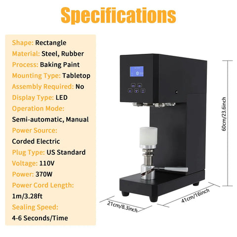 Hella Durable Commercial Soda Can Sealer With Automatic Operation And Smart LED Display, 370W motor on tabletop.