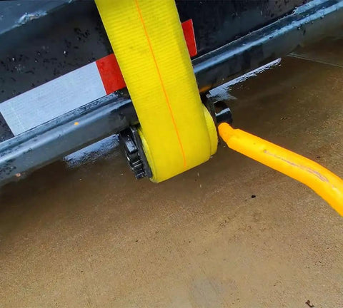 Close-up of 4 Pack Trailer Winch For Standard Sliding C Track Fits 2 Inch 3 Inch Or 4 Inch Straps Heavy Duty Tie Down Gear