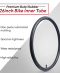 26x1.50 To 1.75 Bike Inner Tube With Schrader Valve For 26 Inch Road Mountain City And Cruiser Bikes Your Go To Replacement Durable Tube Easy Inflation Fits Most 26 Inch Bikes, premium butyl rubber.