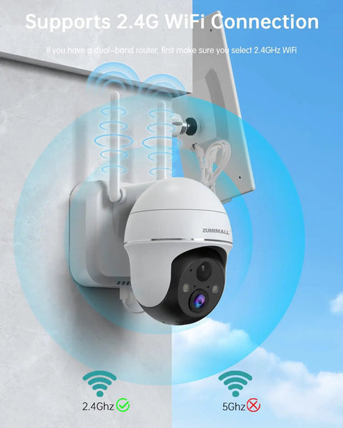 Solar Wireless Outdoor Security Camera With 360 Degree View 2K Color Night Vision 2 Way Talk PIR Motion Alerts mounted outdoors