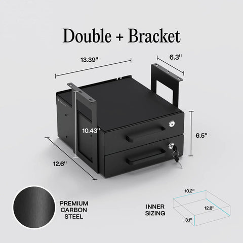 Under Desk Sliding Drawers With Smooth Rollout Action And Lockable Hardware Matte Black Steel Storage Organizer dimensions 13.39x12.6x6.5 inches.