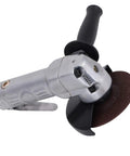 Rock Solid 4 Inch Pneumatic Air Angle Grinder With 11000 RPM Power And Heavy Duty Aluminum Housing Featuring A Secure Locking Switch for sanding.