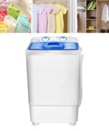 Compact Portable Washing Machine With 7.5 Liter Basin For Quick Laundry And Sneaker Scrubs Nifty Desktop Washer in white and blue design.
