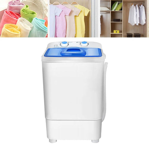 Compact Portable Washing Machine With 7.5 Liter Basin For Quick Laundry And Sneaker Scrubs Nifty Desktop Washer in white and blue design.