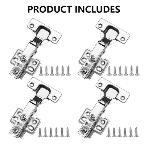 4 Pack Concealed Kitchen Cabinet Hinges With Full Overlay Alignment 105 Degree Soft Close Adjustable Includes 24 Mounting Screws