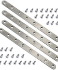 Stainless Steel Corner Brackets 9.7 Inch 8 Hole Straight Fixing Brace Plates Pack of 4 with Mending Screws 3mm Thick Rustproof