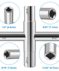 Four Way Sillcock Water Key 1/4 In 9/32 In 5/16 In 11/32 In Go-To Must-Have Handy Palm Sized Shutoff Tool For Hose Bibs Anti Corrosion Zinc Plated Steel The Essential Home Or Crisis Kit Hydrant Valve Key, four-way key sizes