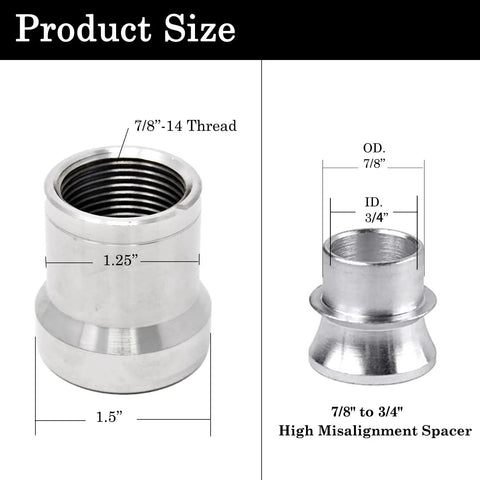 Street Hardened 7/8 Inch Heim Rod End Panhard Bar Kit Featuring Chromoly Joints showing misalignment spacers and size details.