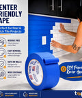 Blue Painter's Tape Pro Grade 2 Inch By 60 Yard Masking Tape in kitchen setting for safe wall painting and edge finishing, Made in USA