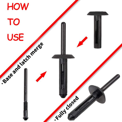 140 Piece Plastic Rivet Clip Retainer Kit For Auto Body Fender Liner Fasteners Pop Rivets Replacement Set showing usage steps