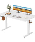 48 Inch Electric Standing Desk Height Adjustable Sit Stand Workstation With Silent Motor Memory Presets And Wide White Top designed for home office with dual monitors.