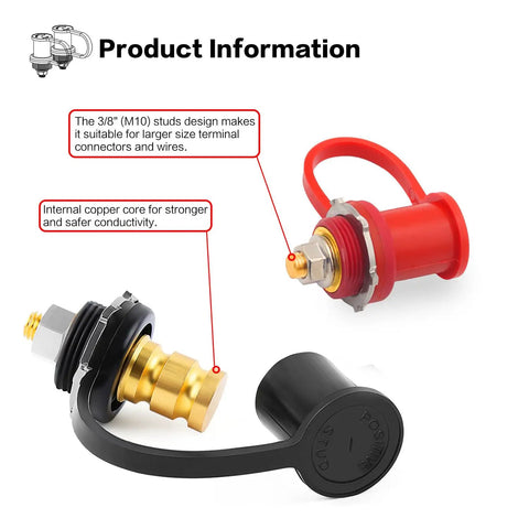 Remote Battery Jump Post Heavy-Duty Three Eighth Inch Stud Waterproof Terminals With Cover And 6AWG 1.2M Cables 250A Kit