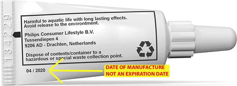 Tube label with recycling symbol and manufacture date for Espresso Machine Grease 2 Pack With 5g Tubes For Saeco Philips And Gaggia.