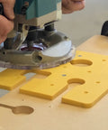 Precision Routing Template For Seamless Drop Bolt Joint Connectors Easy Peasy Countertop Installation Guide Pro Grade Drawer Hardware Jig in use.