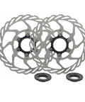 Centerlock Disc Rotors 160mm 2-Pack With Lock Rings, Aluminum Alloy 1.8mm Thick High Heat Dispersion For Centerlock Hubs, visible with rotors and lock rings.