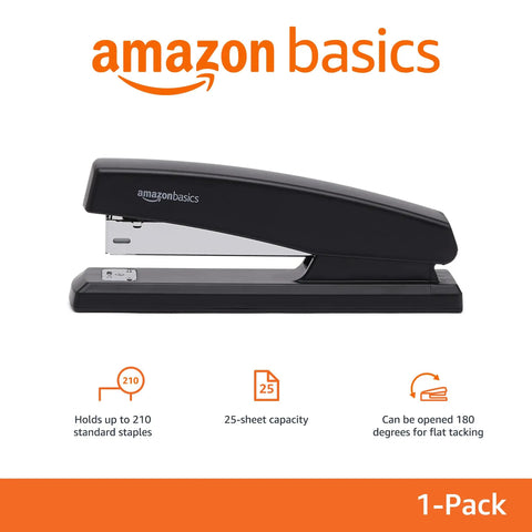 Everyday Office Stapler With 1000 Staples Included, Handles Up To 25 Sheets, Grippy Non Slip Base For Your Desk shown in black