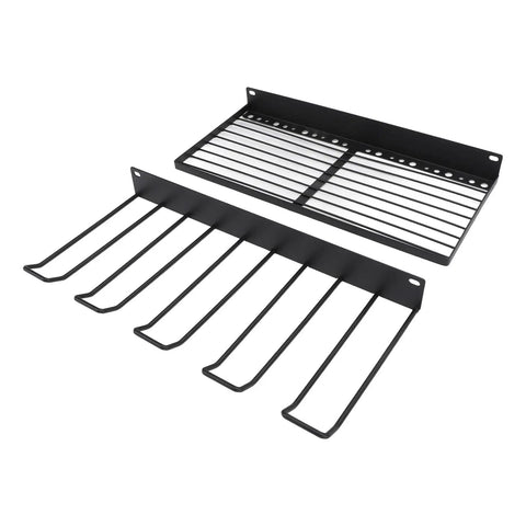 Heavy Duty Wall Mount Power Tool Organizer Rack With Drill Charging Station For A Clutter Free Garage components in black metal.