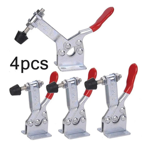 4 Piece Quick Release Toggle Clamp Set GH 201B 100kg Horizontal Locking Lever Fasteners for Woodworking and Metalworking Hand Tools Clips Heavy Duty Construction, 4pcs