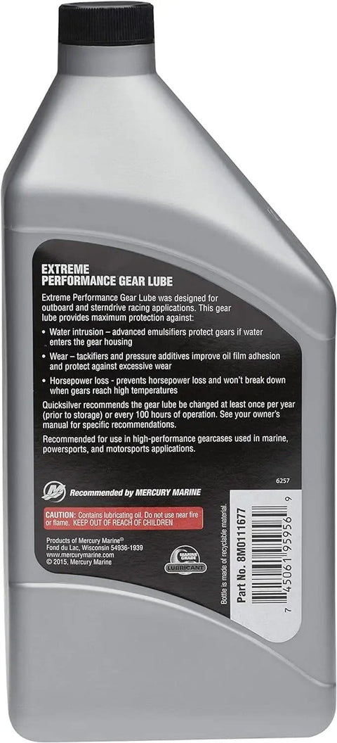 85W90 Extreme Performance Gear Lube For Outboard And Sterndrive Racing Marine And Powersports, 1 Qt bottle, rear view