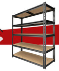 Beefy 5-Tier Garage Shelving Unit With Adjustable Shelves, Heavy Duty Steel Storage Rack Holds Up To 2400 Lbs, 28x12x60 Inches, Ideal For Garage, Workshop, And Warehouse Organization, angled front view