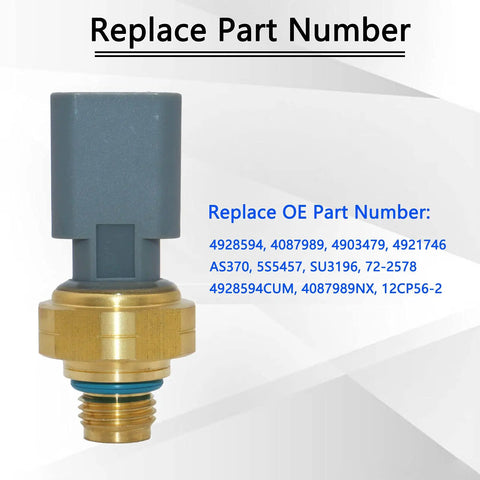 Exhaust Gas Pressure Sensor EGR For Cummins ISX ISM ISC ISL ISB ISF 2.8L 3.8L Fits 2007 2010 Dodge Ram 2500 3500 6.7L And 2011 2018 Ram 2500 3500 OE Part 4928594 Match Durable Build Easy Install, brass threaded sensor