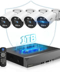 Four cameras and NVR from Two-Way Audio PoE Security Camera System Outdoor With 5MP Wired Cameras And 4K 8-Channel NVR