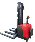 Heavy Duty Pallet Handler Stacker Workhorse For Warehouse Crews With Bulletproof Mast Frame Smooth Narrow Aisle Loading side view with red and black design.