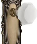 White Milk Glass Door Knob Set In Antique Brass For Passage Doors Backset Two And Three Eighths Solid Forged Brass Construction