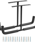 Heavy Duty Ceiling Garage Hooks For Overhead Storage And Wall Mounted Utility Hanger For Wood Tools Bikes Fishing Rods And More Durable Square Tubular Steel With Powder Coat Rust Resistant shown with screws.