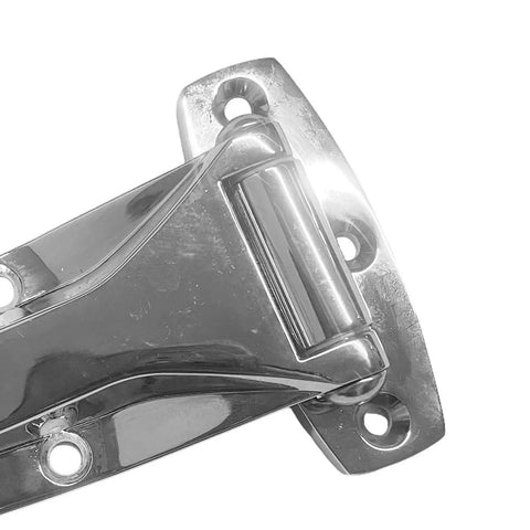 Close-up view of a silver Door T Strap Hinge For Cabinets, Furniture, And Gates Zinc Alloy Tee Hinge Replacement DIY No Fuss Install